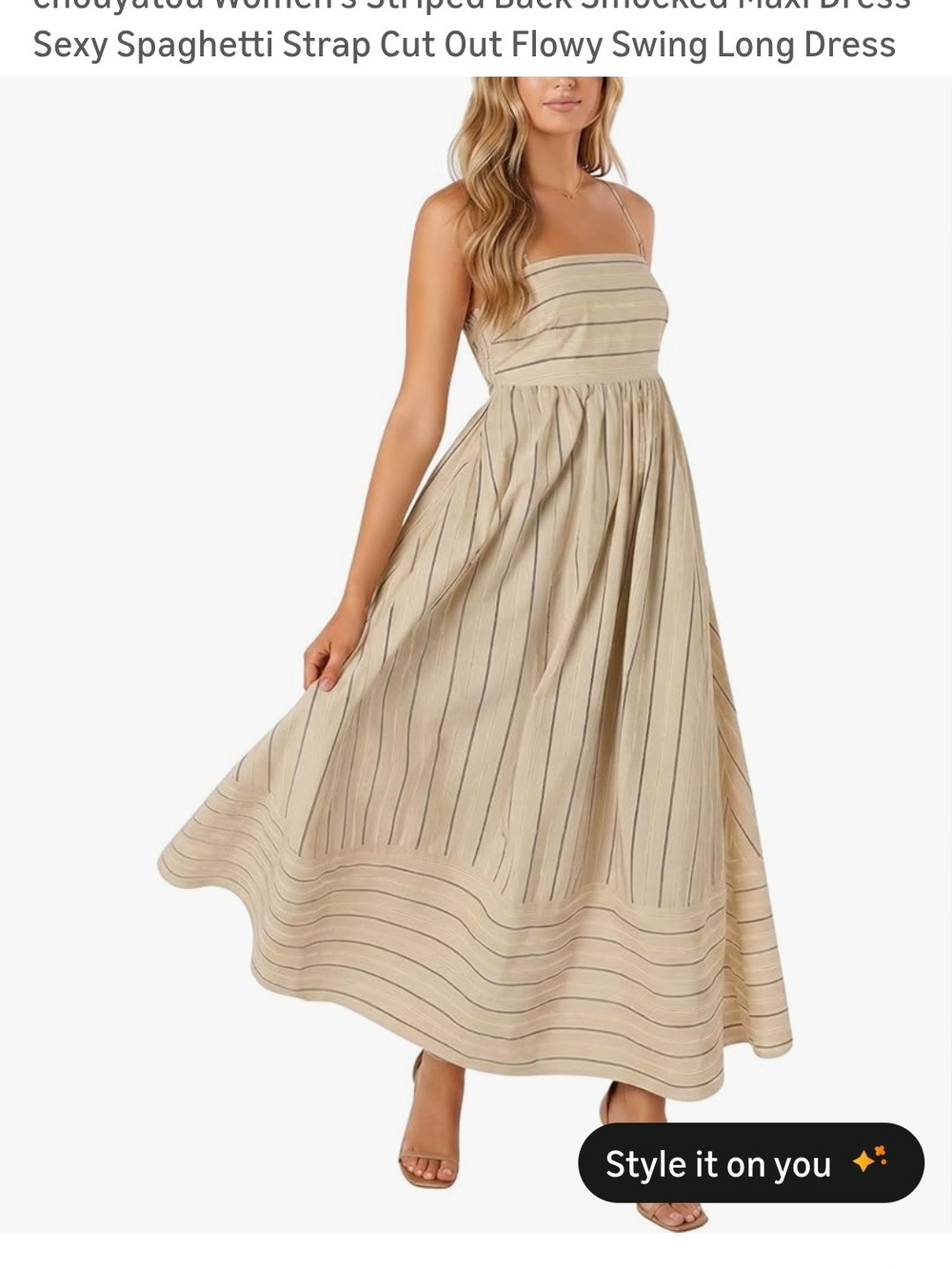 Amazon Beige Striped Spaghetti Strap Maxi Dress